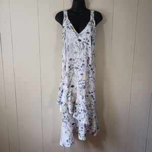 H&M white floral midi ruffle dress